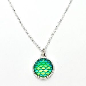 925 Bright Green Mermaid Scale Pendant Necklace